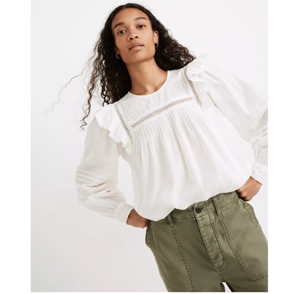 NWT Madewell Full-Sleeve Pintuck Ruffle Top - Picture 1 of 7